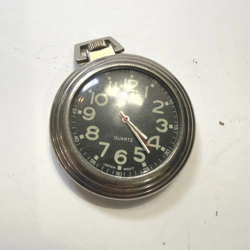 Westclox Quartz Pocket Watch Black Dial Silver Case Japan Large Works Numerals